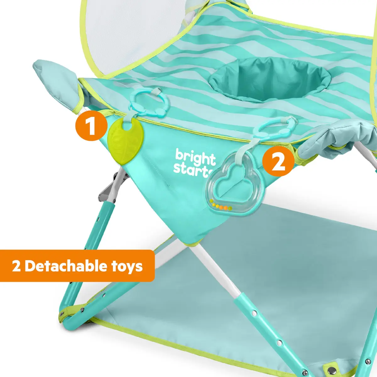 Bright Starts Pop 'N Jump Portable Baby Activity Center Sky Stripes Blue | Indoor Outdoor Play, Adjustable Height, UV Canopy - view 6