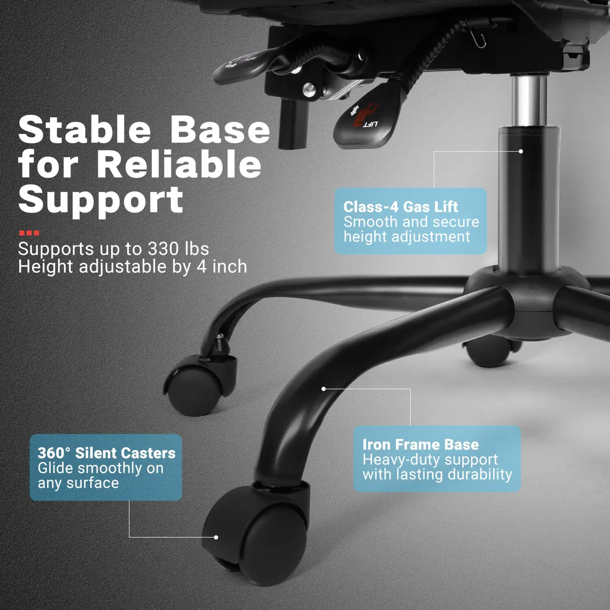 Ray Bear Gaming Chair with Footrest & Lumbar Support | Ergonomic Office Seat, Adjustable Height, 360° Swivel, Headrest (Black) | Supports up to 330 lbs - view 3