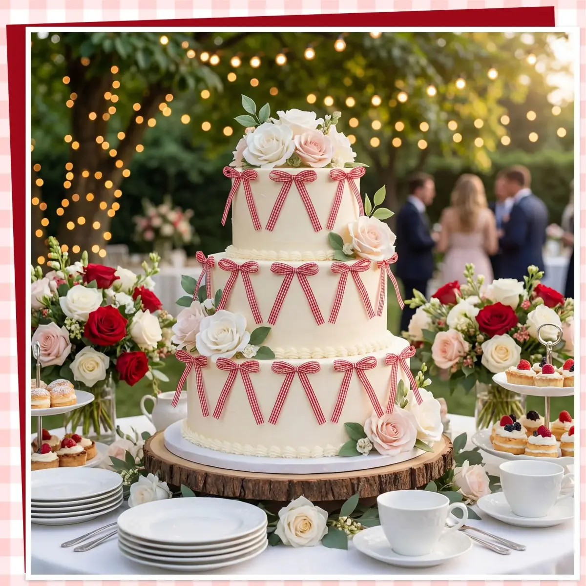 NatNarr Red Gingham Ribbon Bows 30 Pack | Pre-Tied Polyester Cake Toppers - view 5