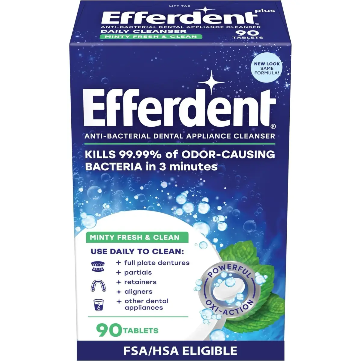Efferdent Denture Cleaner Tablets 540 Count (90 Tablets x 6 Packs) | Kills 99.99% Odor-Causing Bacteria - main product image