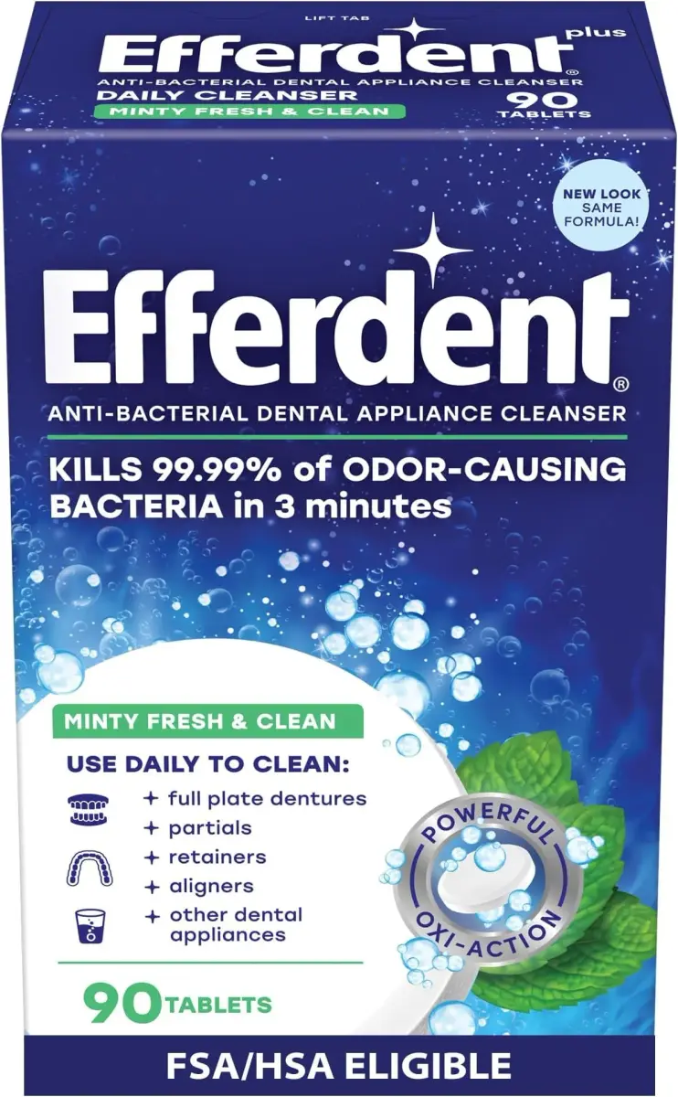 Efferdent Denture Cleaner Tablets 540 Count (90 Tablets x 6 Packs) | Kills 99.99% Odor-Causing Bacteria - main product image