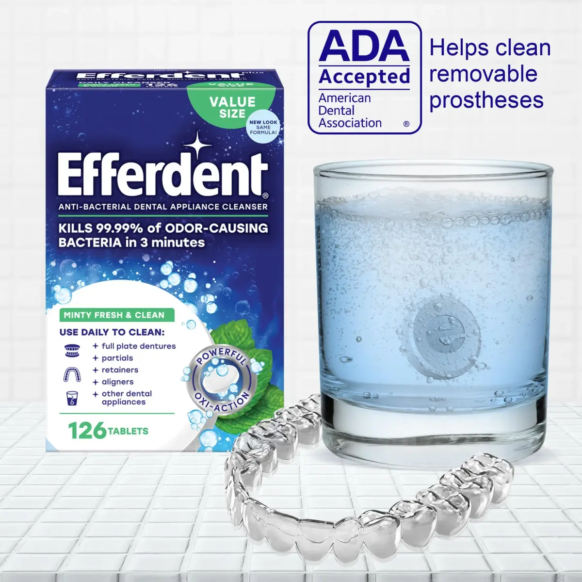 Efferdent Denture Cleaner Tablets 540 Count (90 Tablets x 6 Packs) | Kills 99.99% Odor-Causing Bacteria - view 4