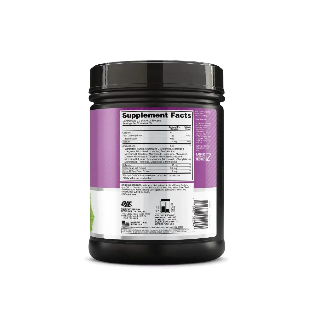 Optimum Nutrition Amino Energy Pre Workout Powder, Concord Grape, 1.29 lb (584g) | 100mg Caffeine & BCAAs for Energy & Focus - view 6