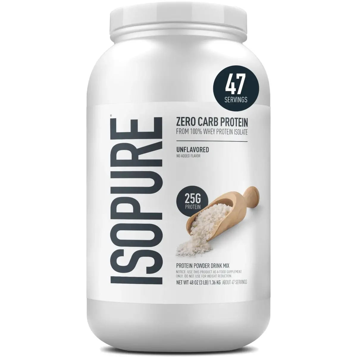 Isopure Zero Carb Whey Protein Isolate Powder Unflavored 2.72 kg (6 lb) | 25g Protein Per Serving, Gluten Free - main product image
