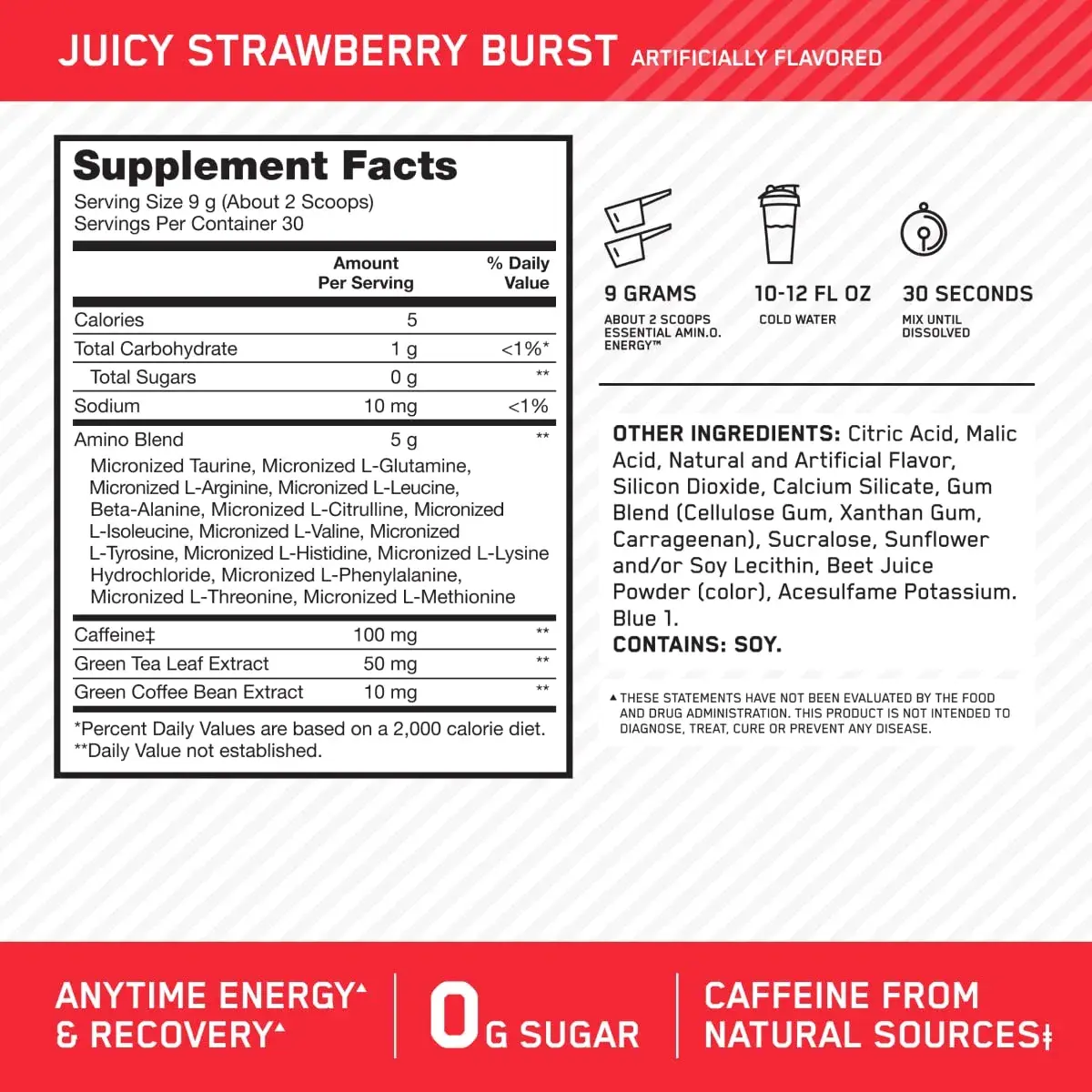 Optimum Nutrition Essential Amin.O. Energy Strawberry Burst 57oz (1.62kg) | Amino Acids & Energy Blend - view 3
