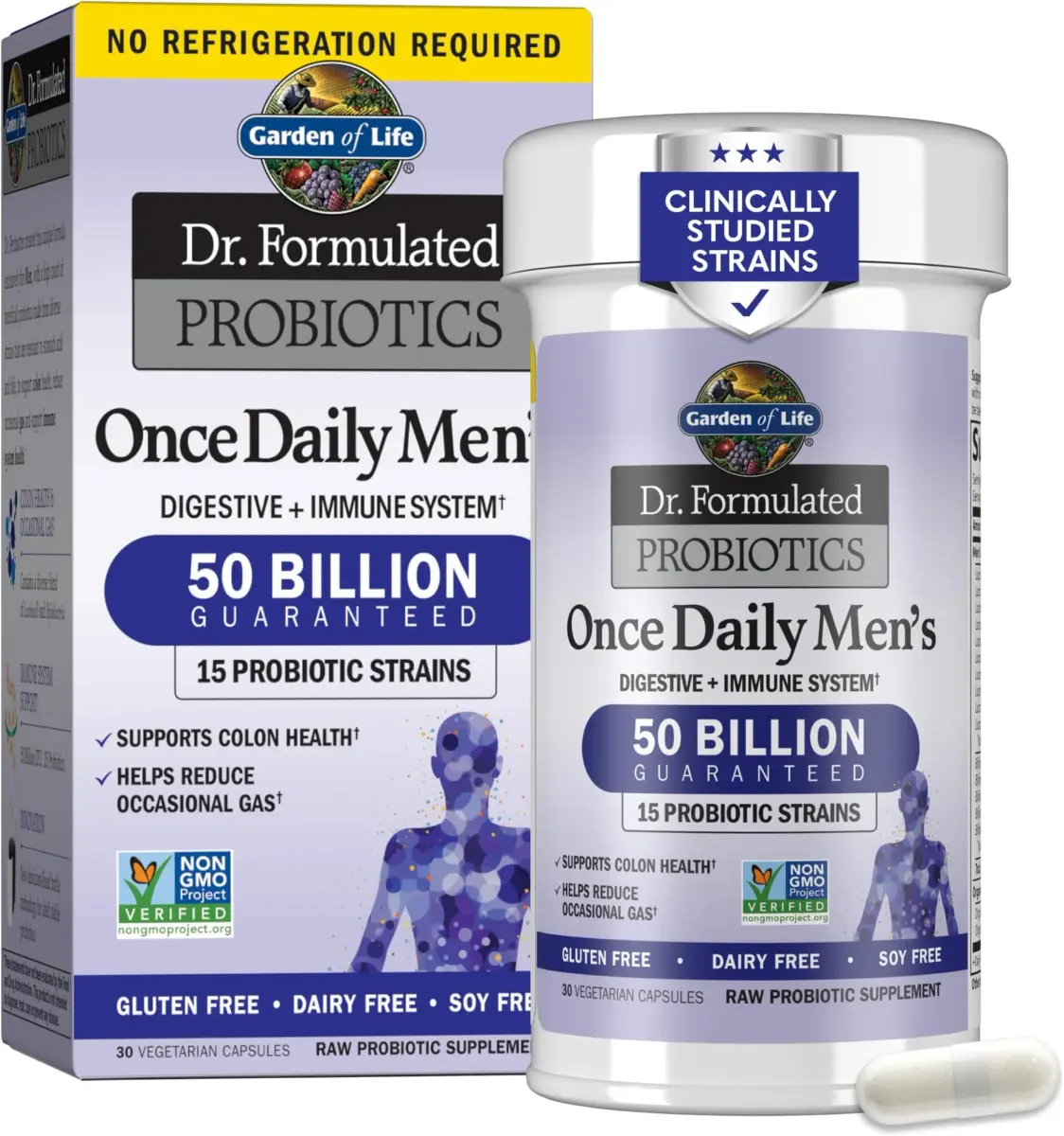 Garden of Life Probiotics for Men, Dr. Formulated 50 Billion CFU 15 Probiotics with Organic Prebiotic Fiber, 180 Capsules | Digestive, Immune & Colon Support - main product image