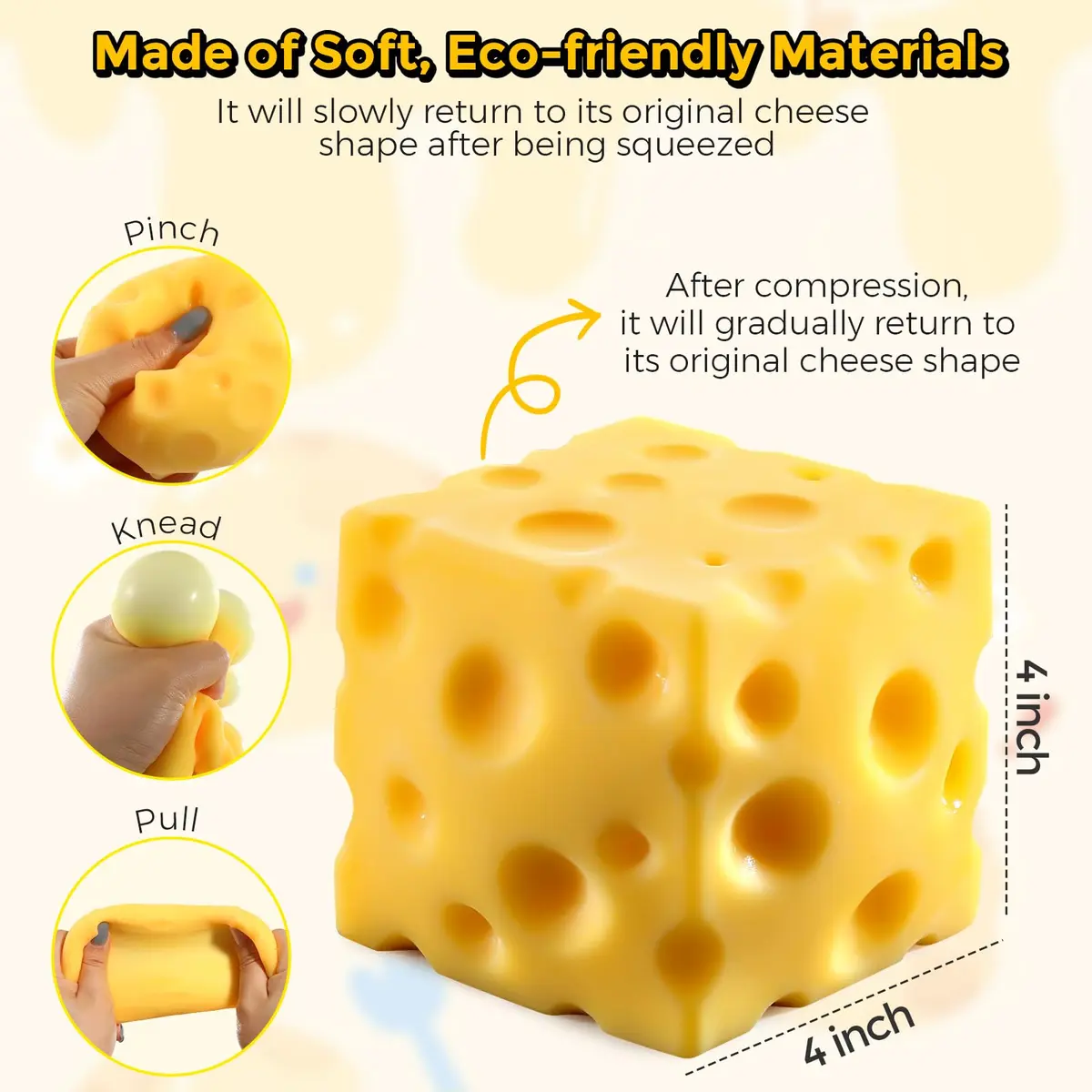 KUBEIJIA Big Cheese Squishy 10cm (4 Inch) | Non-Toxic TPR Stress Relief Toy - view 2