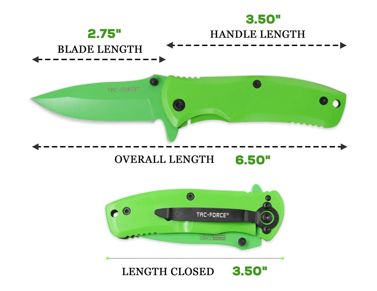 Tac-Force Folding Pocket Knife 2.75" Stainless Steel Blade | Frame Lock, Green - view 2