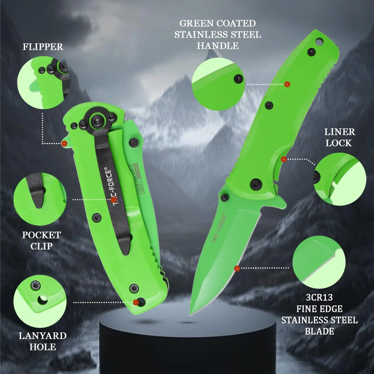 Tac-Force Folding Pocket Knife 2.75" Stainless Steel Blade | Frame Lock, Green - view 3