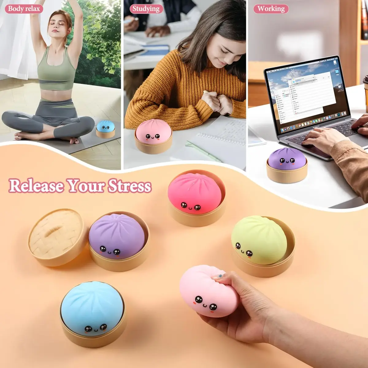 DASDSA Pink Dumpling Squishy Stress Ball Fidget Sensory Toy for Adults Anxiety Relief - view 3