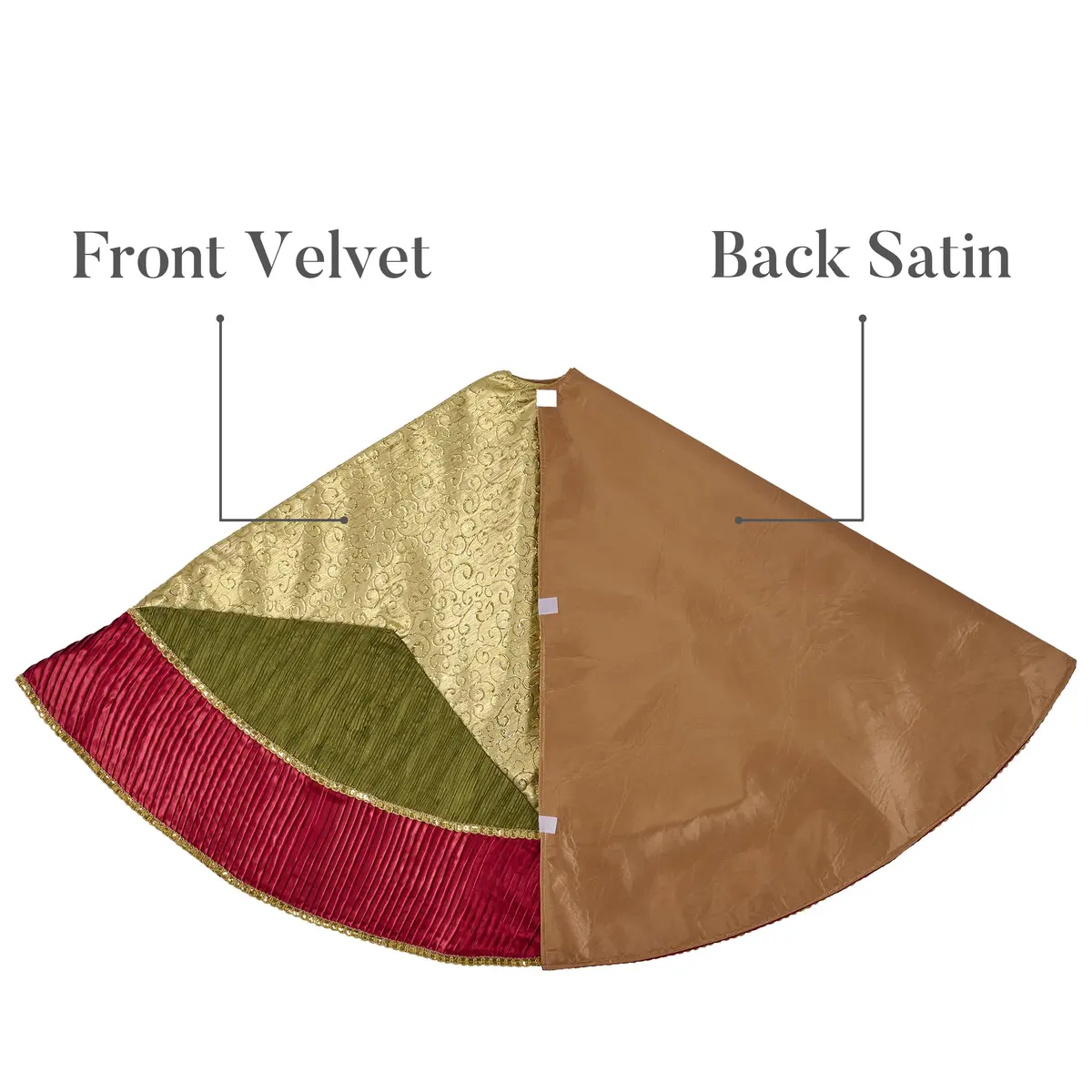 Valery Madelyn 60" Red Green Gold Christmas Tree Skirt | Traditional Velvet with Embroidery & Tassels for 6-8ft Trees - view 6