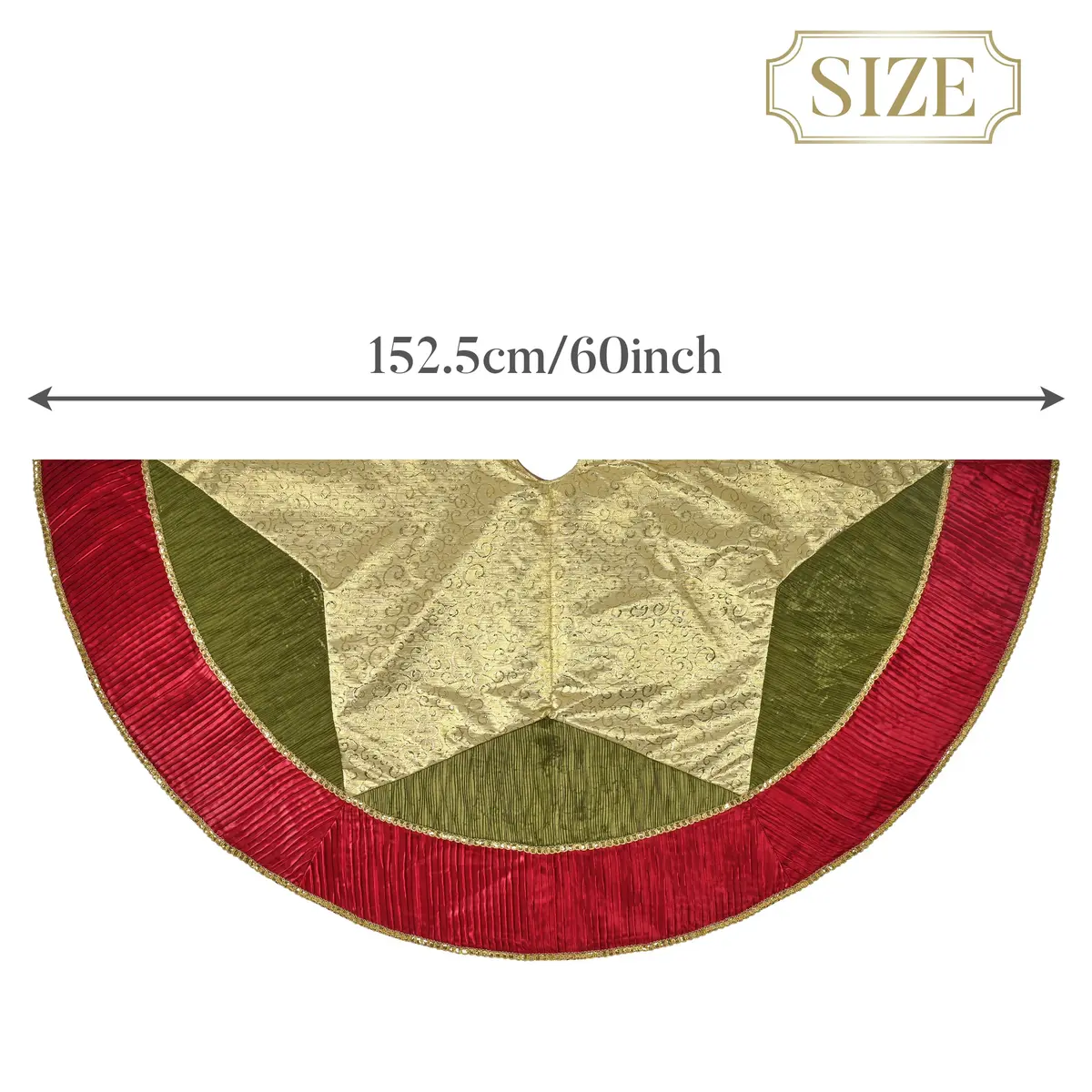 Valery Madelyn 60" Red Green Gold Christmas Tree Skirt | Traditional Velvet with Embroidery & Tassels for 6-8ft Trees - view 7