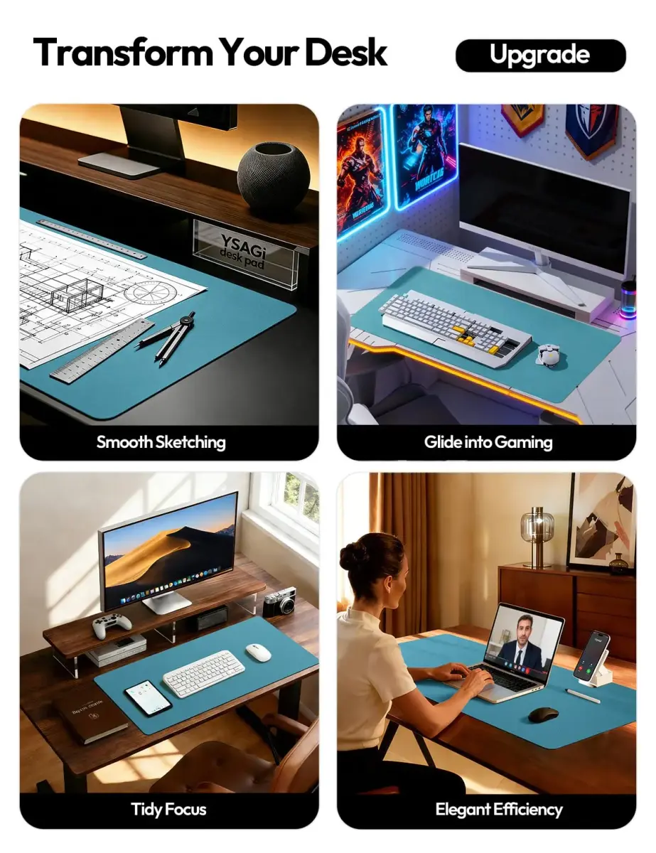 YSAGi PU Leather Desk Pad Protector with Mouse Pad Function, Turquoise (23.6" x 13.8") - view 2