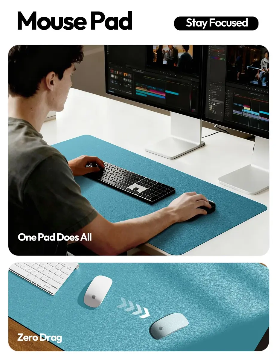 YSAGi PU Leather Desk Pad Protector with Mouse Pad Function, Turquoise (23.6" x 13.8") - view 3