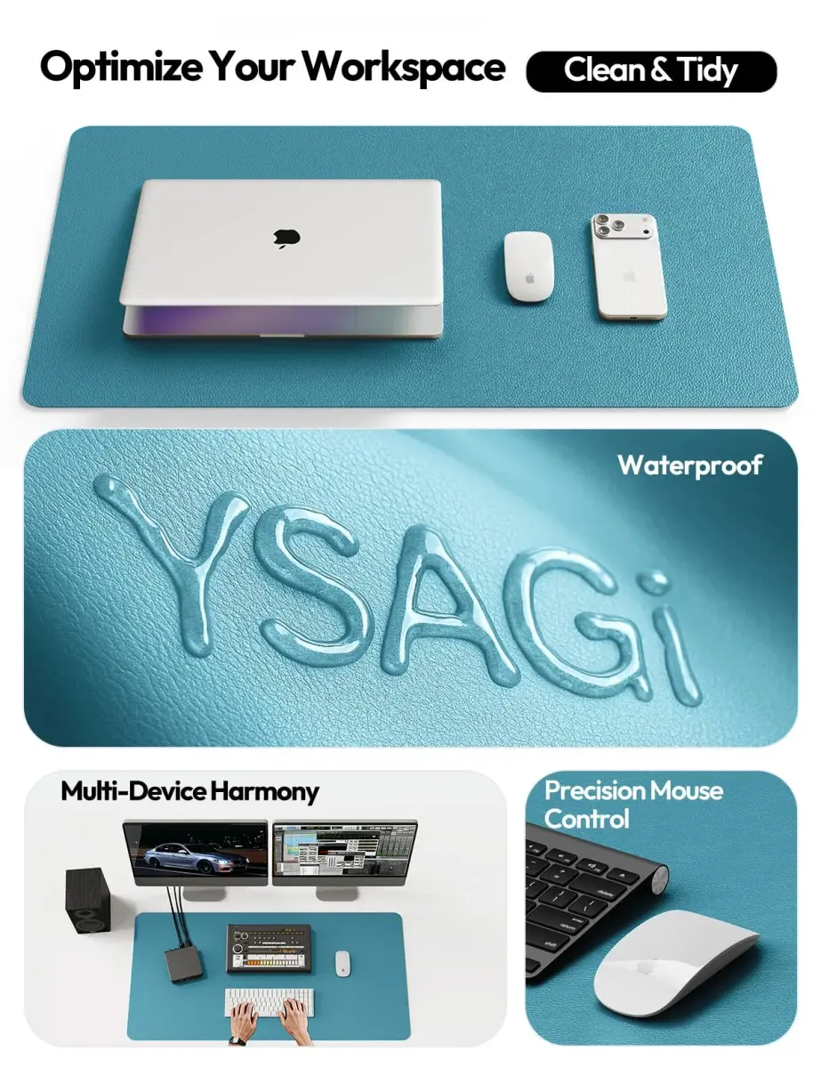 YSAGi PU Leather Desk Pad Protector with Mouse Pad Function, Turquoise (23.6" x 13.8") - view 8