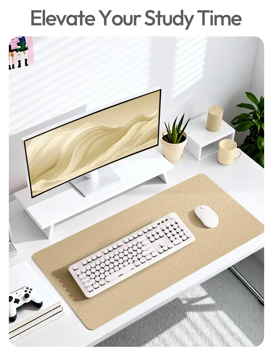 YSAGi Leather Desk Pad Protector Large Mouse Pad with Non-Slip PU Leather, 35.4" x 17" Gold | Protects Your Desk Surface - view 2
