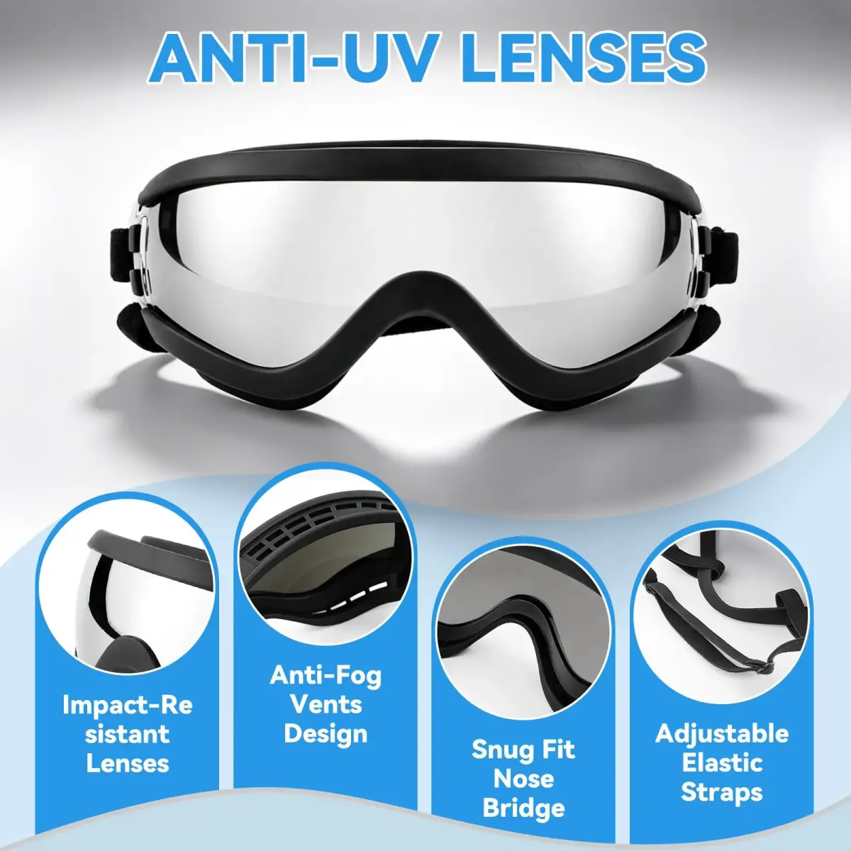 Enjoying Gloss Black UV Protection Dog Goggles for Medium Breeds | Windproof & Adjustable - view 4