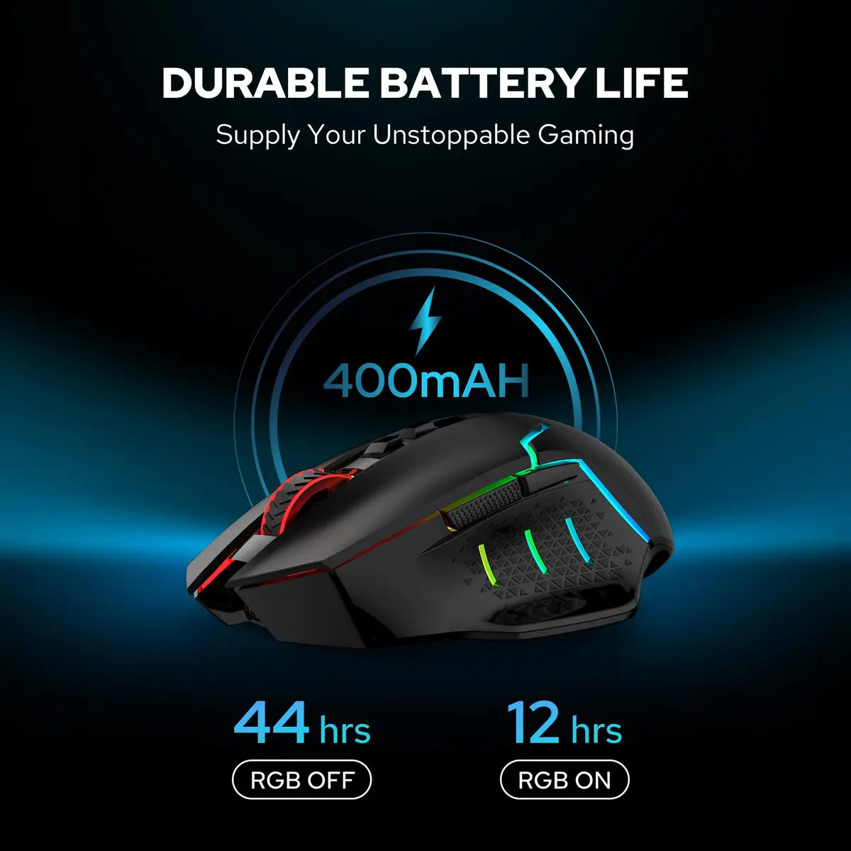 Redragon M690 MAX Wireless RGB Gaming Mouse 12800 DPI | 7 Macro Buttons, Rechargeable, Tri-Mode Connectivity - view 4
