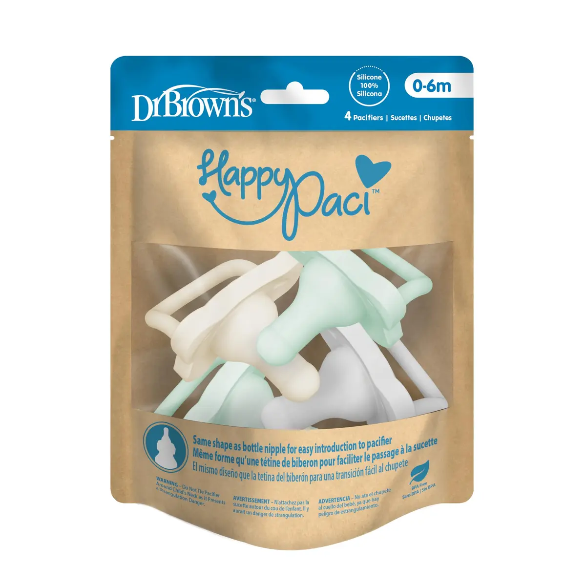 Dr. Brown's HappyPaci Silicone Pacifier 0-6m, 4-Pack | BPA-Free Soothing for Sensitive Gums - view 9