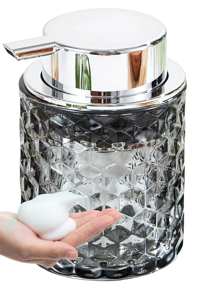 MALACHI Foaming Hand Soap Dispenser 300ml (10 oz) | Elegant Diamond Pattern Glass Bottle for Bathroom & Kitchen - main product image