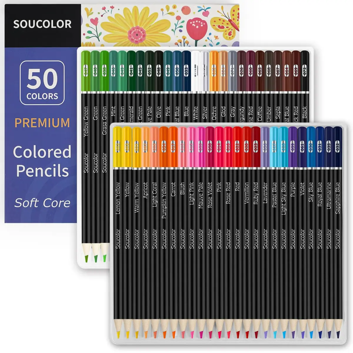 Soucolor 50 Colored Pencils Set | Smooth Oil-Based Lead for Adult Coloring Books & Sketching - main product image