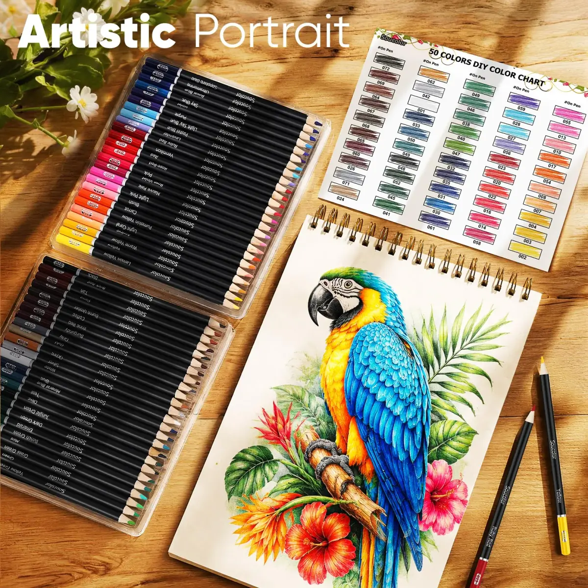 Soucolor 50 Colored Pencils Set | Smooth Oil-Based Lead for Adult Coloring Books & Sketching - view 5