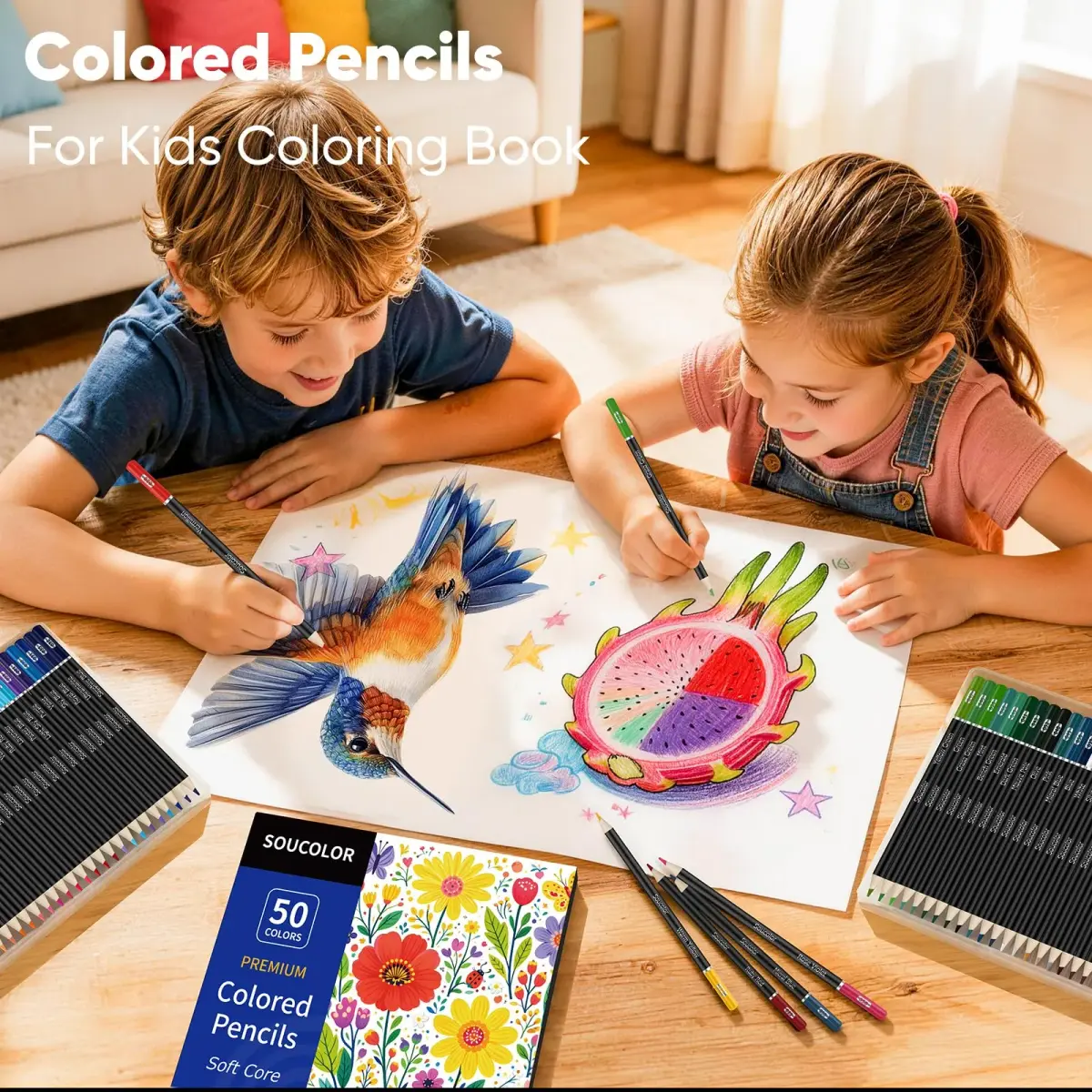 Soucolor 50 Colored Pencils Set | Smooth Oil-Based Lead for Adult Coloring Books & Sketching - view 6
