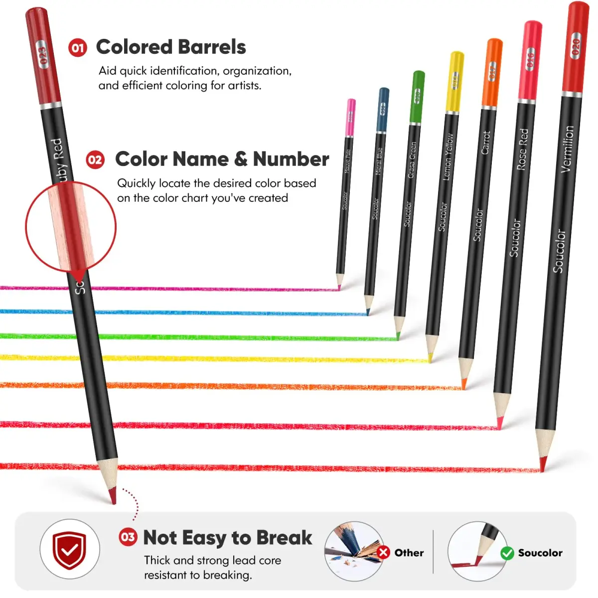 Soucolor 50 Colored Pencils Set | Smooth Oil-Based Lead for Adult Coloring Books & Sketching - view 2