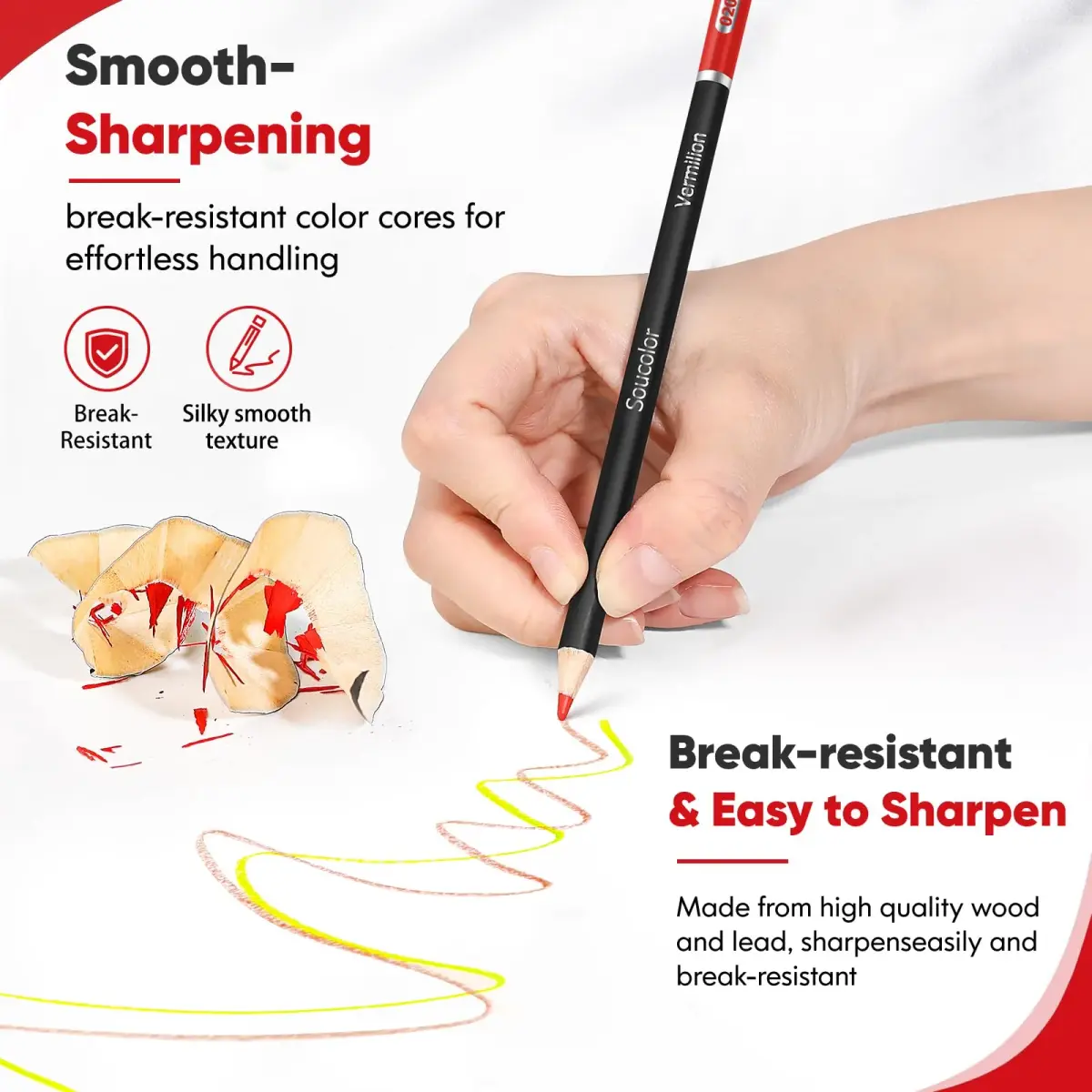 Soucolor 50 Colored Pencils Set | Smooth Oil-Based Lead for Adult Coloring Books & Sketching - view 3