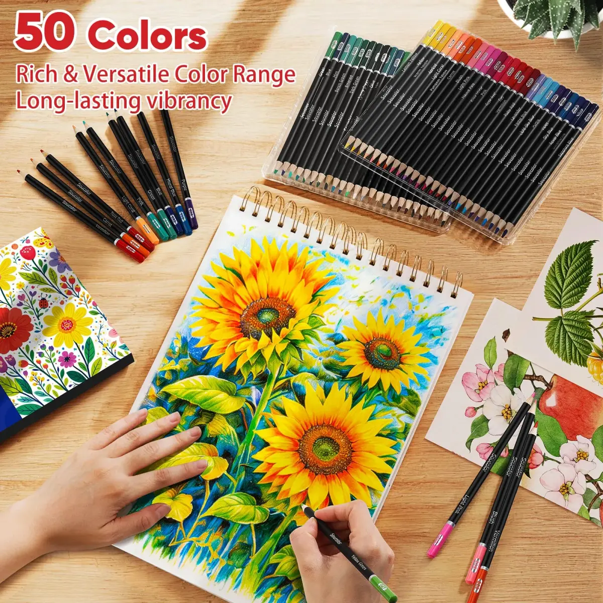Soucolor 50 Colored Pencils Set | Smooth Oil-Based Lead for Adult Coloring Books & Sketching - view 4