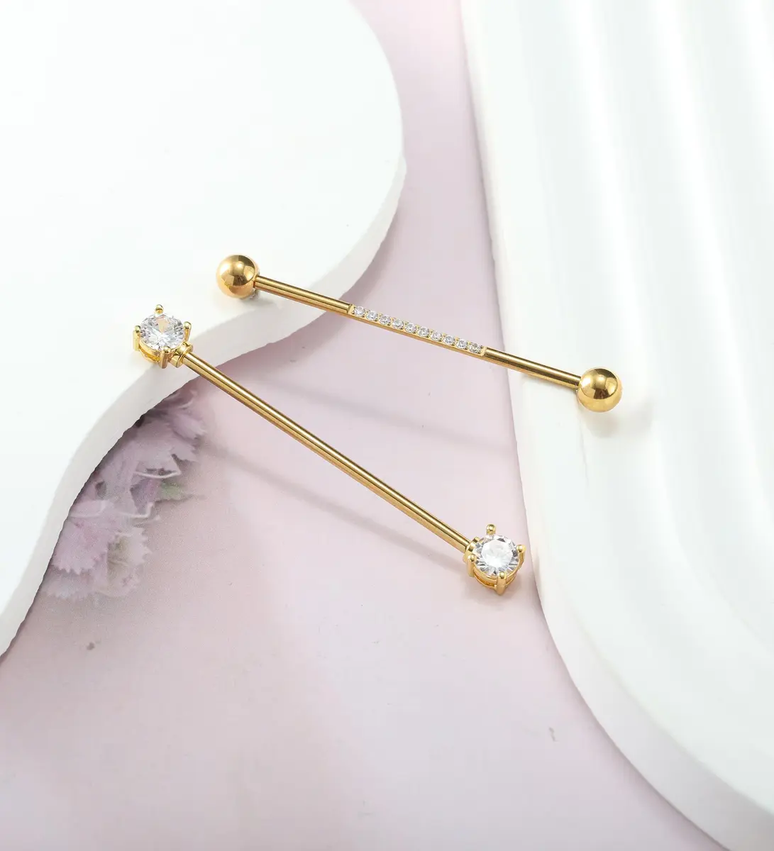 Suotarn Gold Industrial Piercing Jewelry 14G | Surgical Steel Cubic Zircon Bar for Men Women - view 5