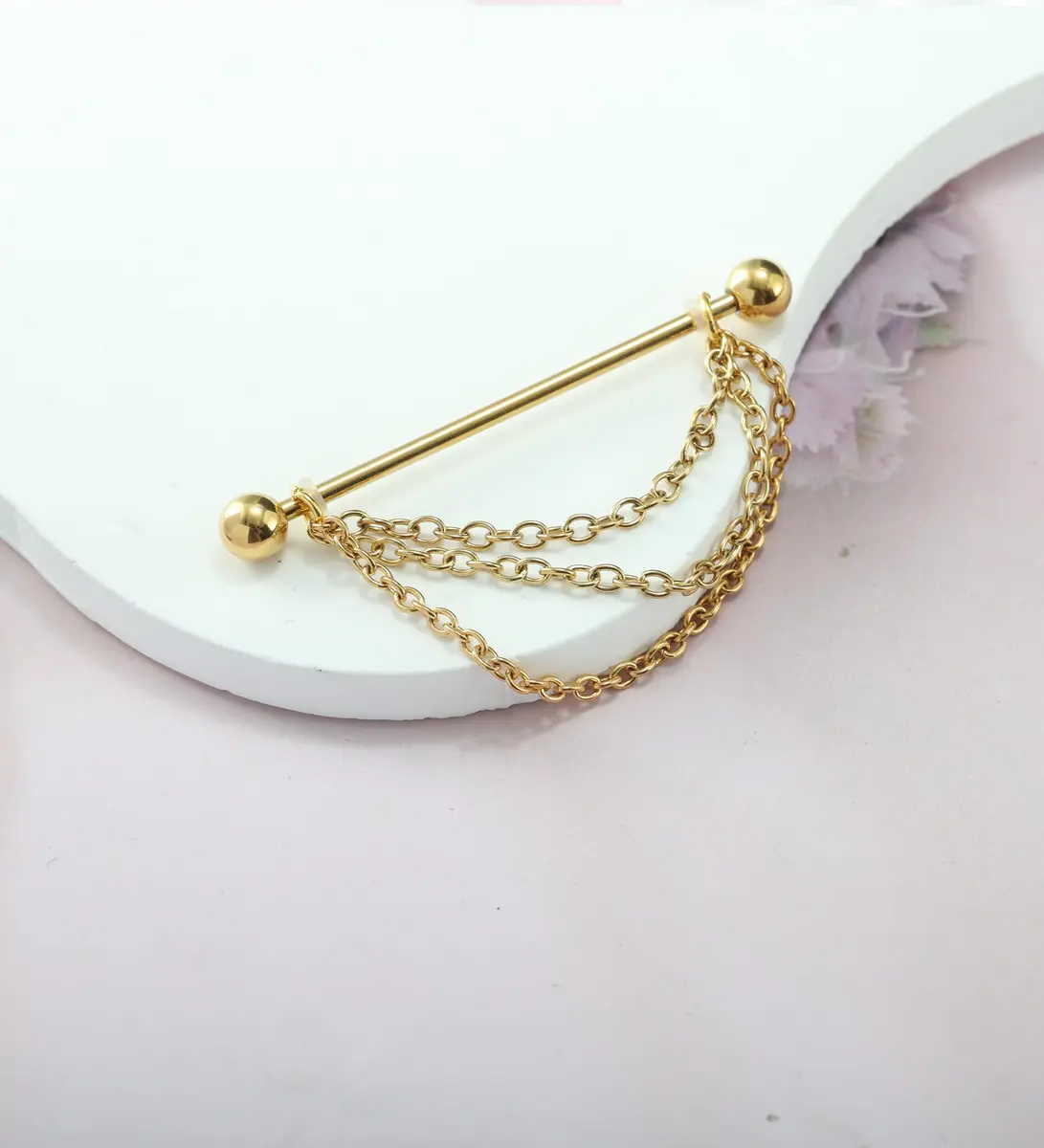 Suotarn Gold Industrial Piercing Jewelry 14G | Surgical Steel Cubic Zircon Bar for Men Women - view 6