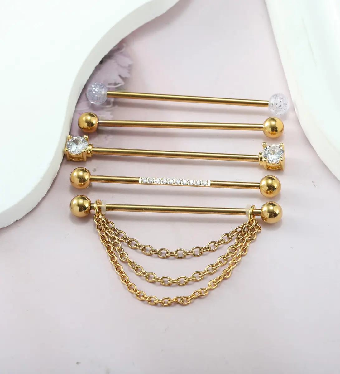 Suotarn Gold Industrial Piercing Jewelry 14G | Surgical Steel Cubic Zircon Bar for Men Women - view 3