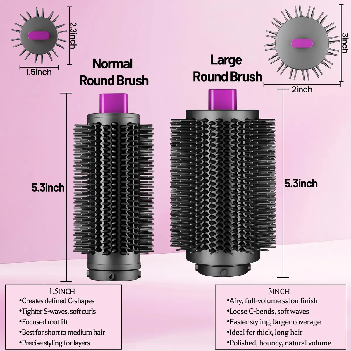 ZEPHBLOW 3-Inch Large Round Brush for Dyson Airwrap Attachments, Rose | Nylon Bristles for Volume & Smooth Curls - view 3