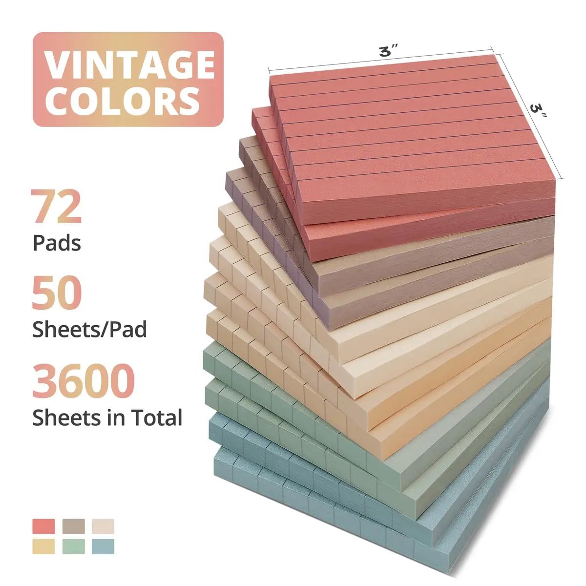 Taja Lined Sticky Notes 72 Pads, 3x3 Inches (7.6x7.6 cm) | Bulk Pack for Office & Study - view 2