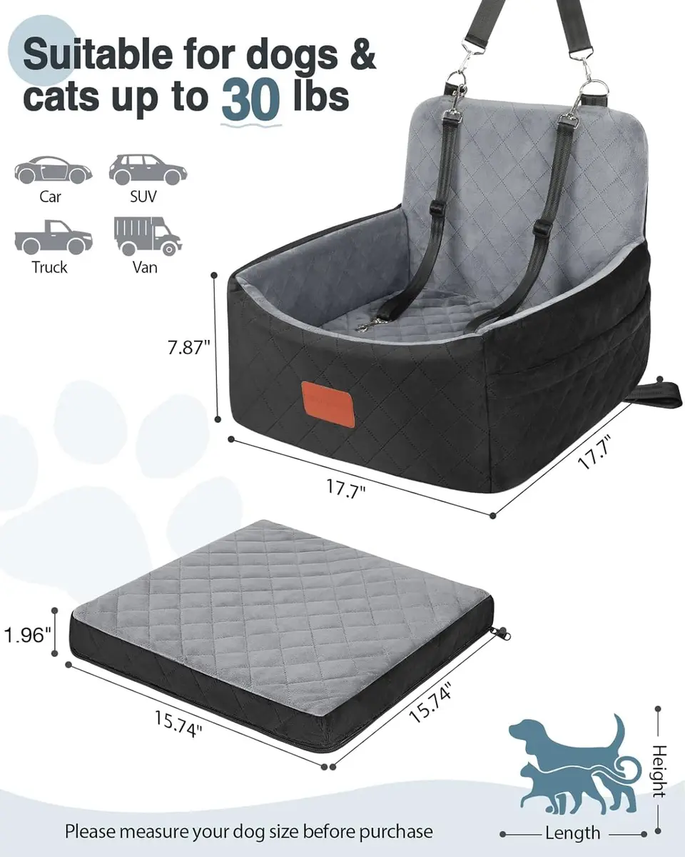 Wooaidagg Dog Car Seat for Small Dogs Under 30lbs | Comfy & Safe Travel Bed with Washable Cover - view 3