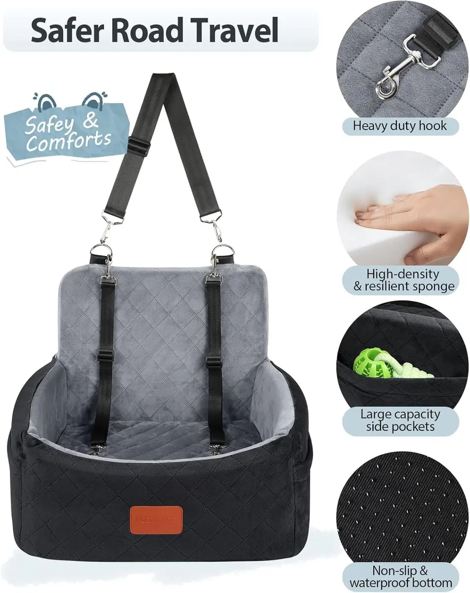 Wooaidagg Dog Car Seat for Small Dogs Under 30lbs | Comfy & Safe Travel Bed with Washable Cover - view 4