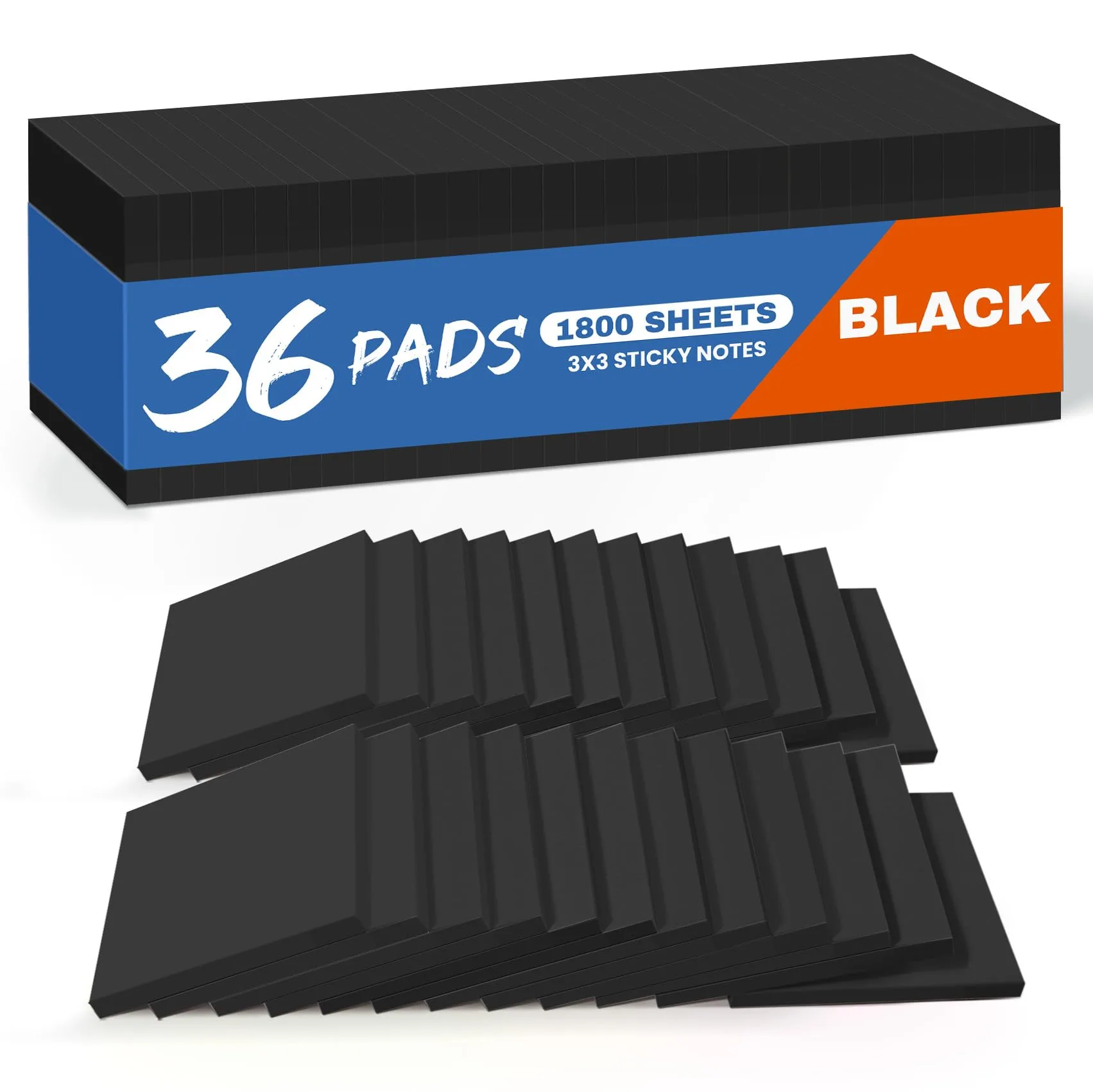 Taja Black Sticky Notes 3x3 Inches (36 Pads, 1800 Sheets) | Bulk Pack for Focused Organization - main product image