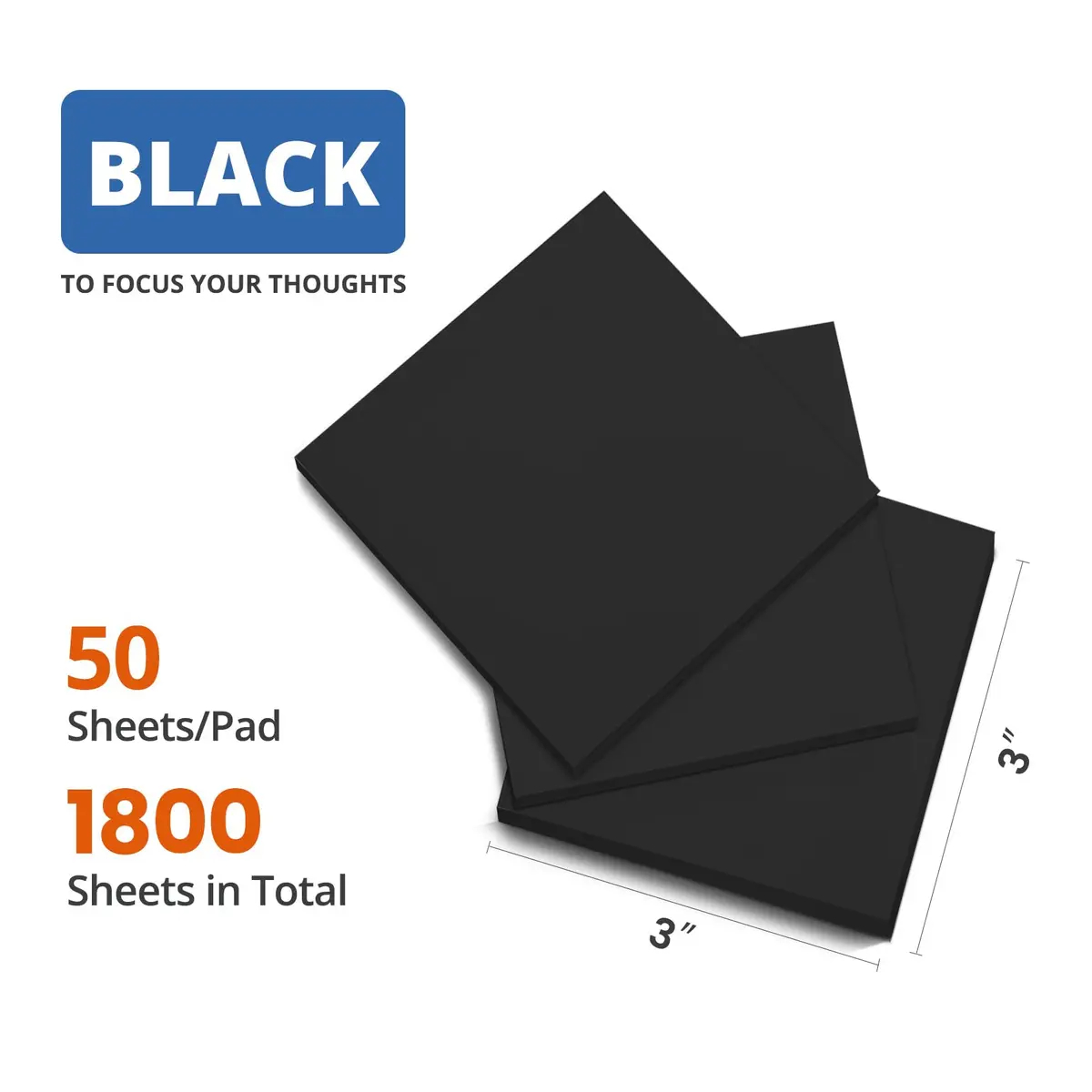 Taja Black Sticky Notes 3x3 Inches (7.6x7.6 cm) | 1800 Notes Total, USA Import - view 2