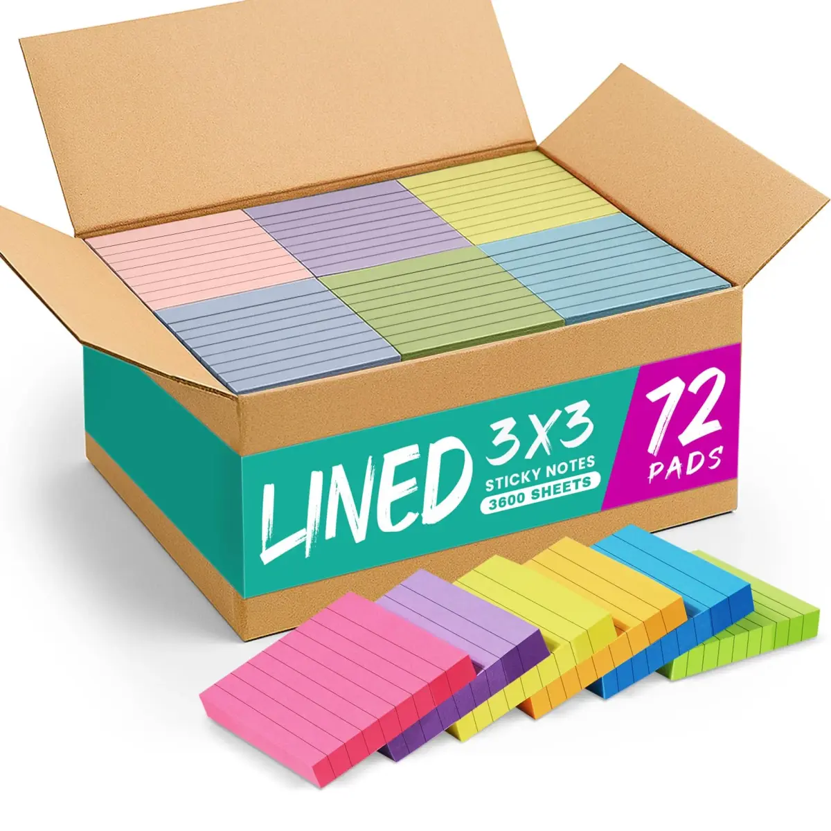 Taja Lined Sticky Notes 72 Pads, 7.6 cm x 7.6 cm (3x3 Inches) | Bulk Pack for Office & Study - main product image