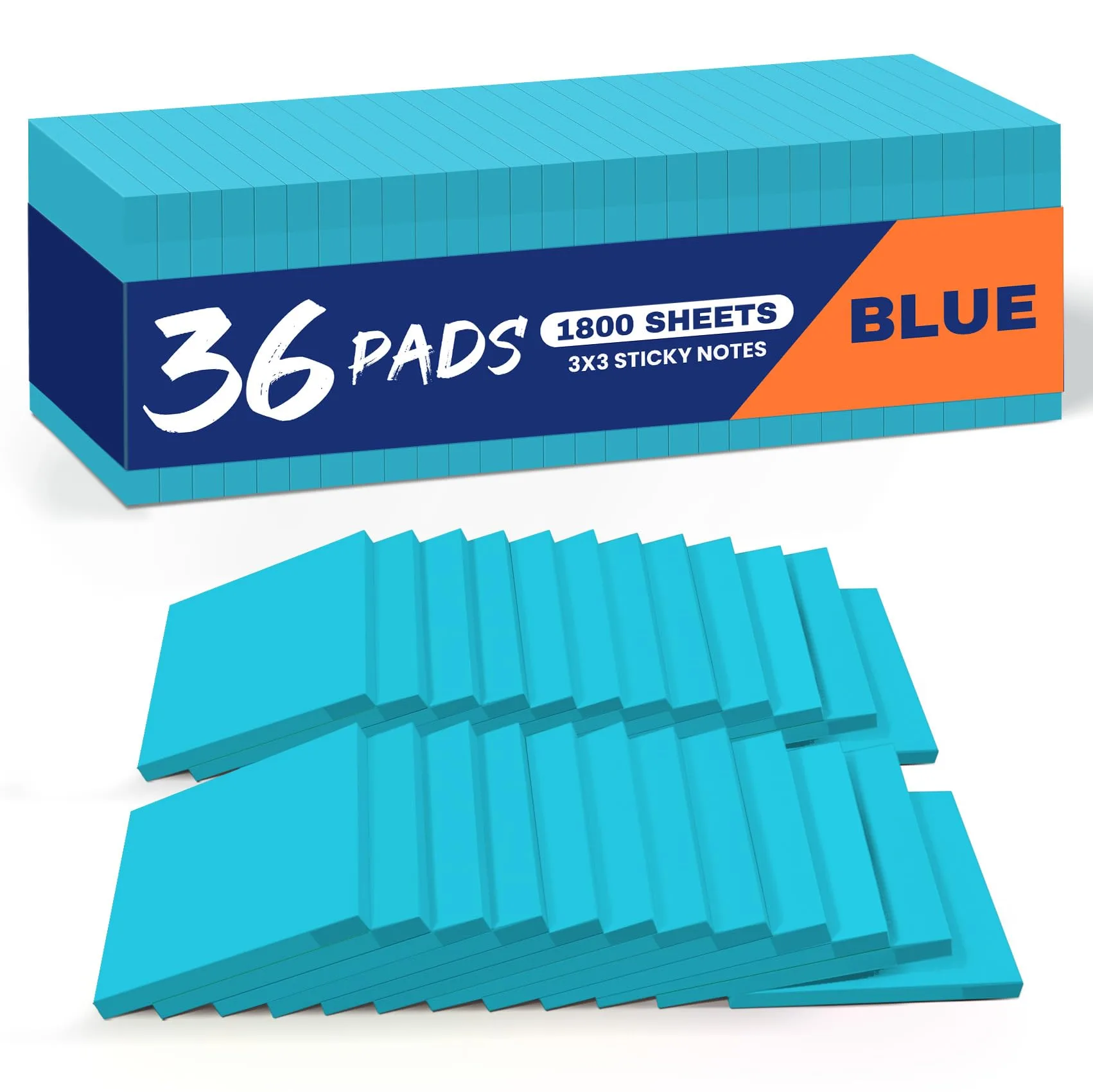 Taja Blue Self-Stick Note Pads, 36 Pads (1800 Sheets Total) | Bulk Pack for Office & Study - main product image