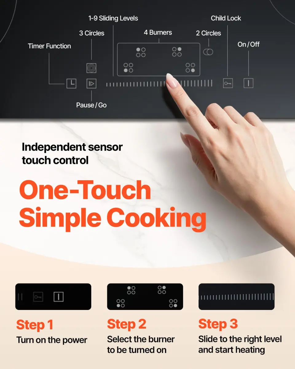 VEVOR 30" 4 Burner Built-in Electric Radiant Cooktop 7200W 220-240V | Touch Sensor Ceramic Stove Top with Timer & Child Lock - view 5
