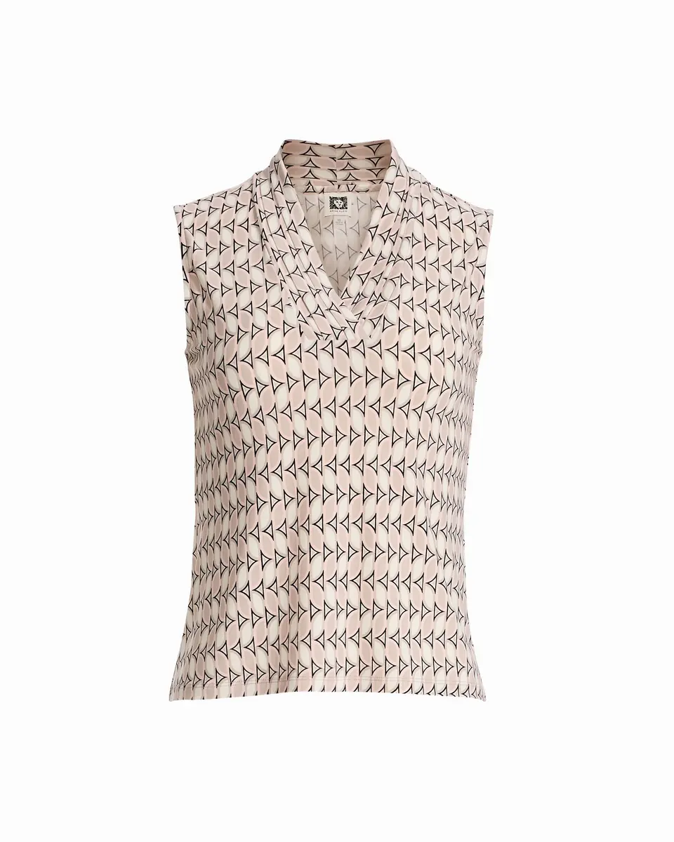 Anne Klein Women's Triple Pleat Top | Soft Knit Fabric, V-Neck, Regular Fit, White Dove Multi - main product image