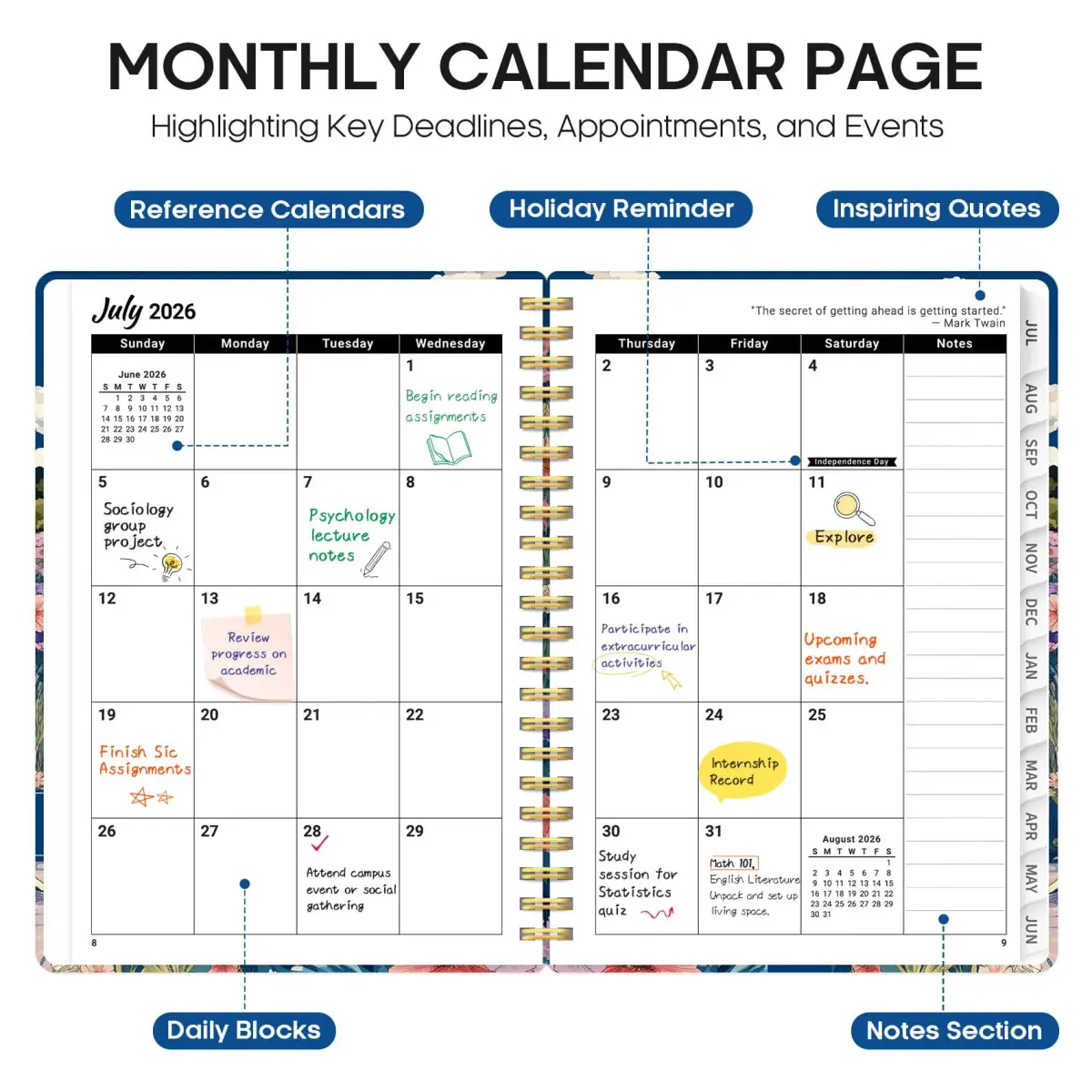 Taja 2026-2027 Academic Planner 6.3" x 8.5" | Monthly & Weekly Jul 2026-Jun 2027 Planner Calendar - view 2
