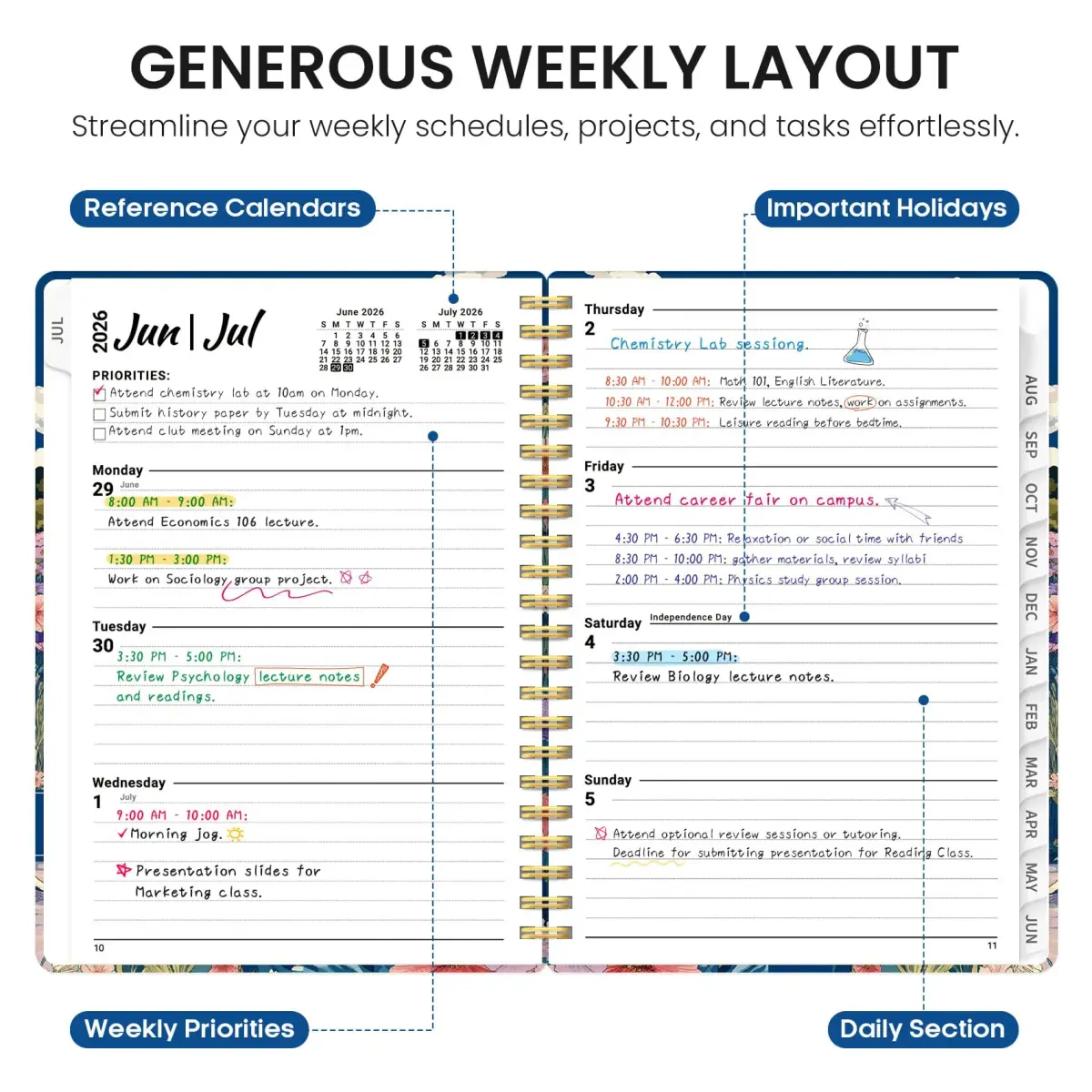 Taja 2026-2027 Academic Planner 6.3" x 8.5" | Monthly & Weekly Jul 2026-Jun 2027 Planner Calendar - view 3