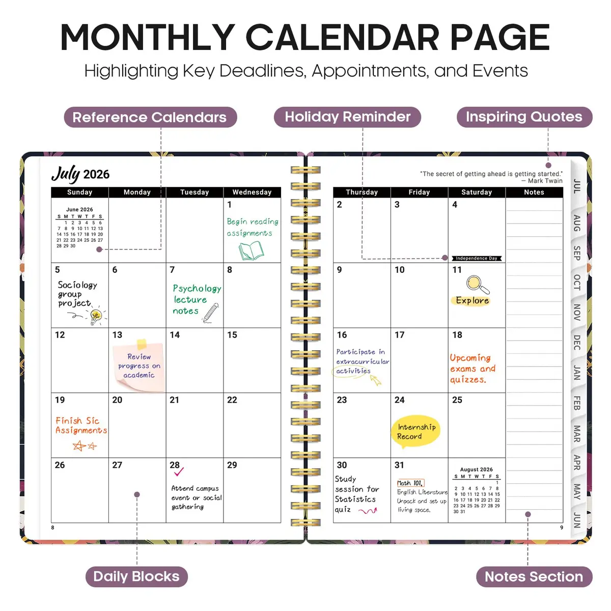 Taja Planner 2026-2027, Jul 2026-Jun 2027 | Monthly & Weekly Calendar Book - view 2