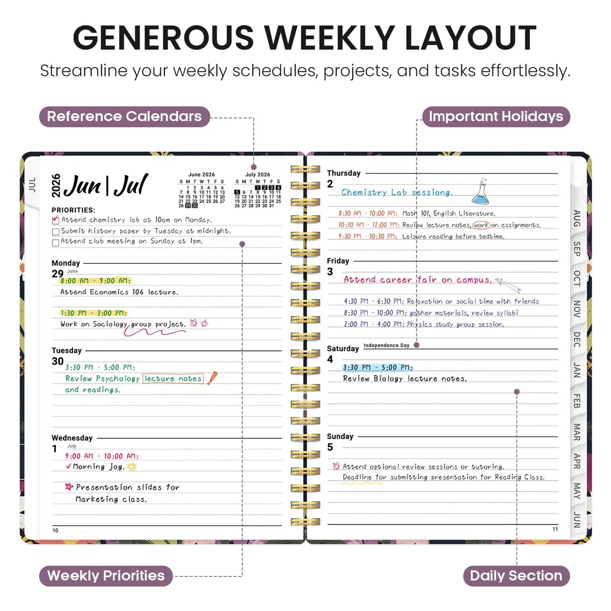 Taja Planner 2026-2027, Jul 2026-Jun 2027 | Monthly & Weekly Calendar Book - view 3