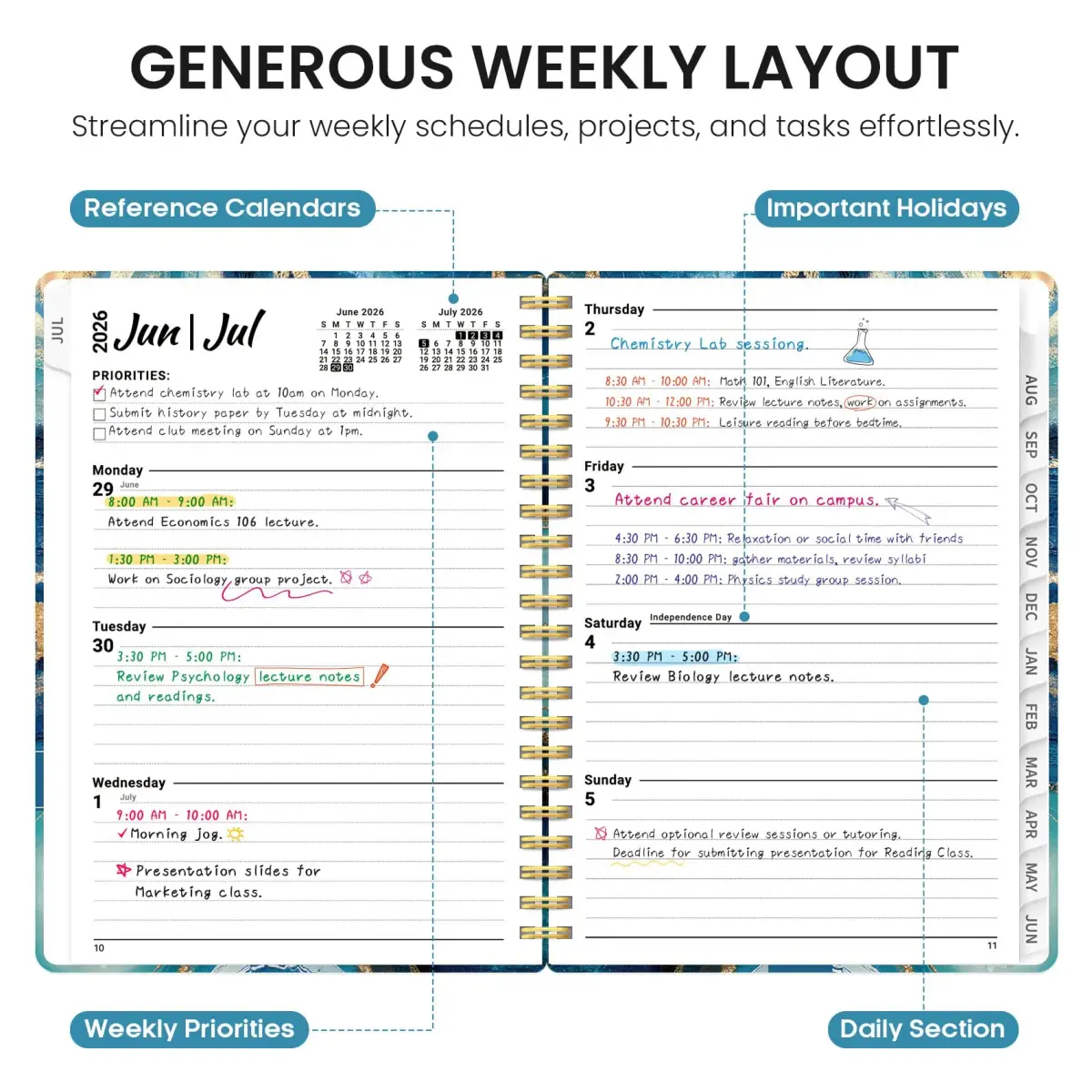Taja 2026-2027 Academic Planner 6.3"x8.5" (A5) | Monthly & Weekly Jul 2026-Jun 2027 Planner Calendar - view 3