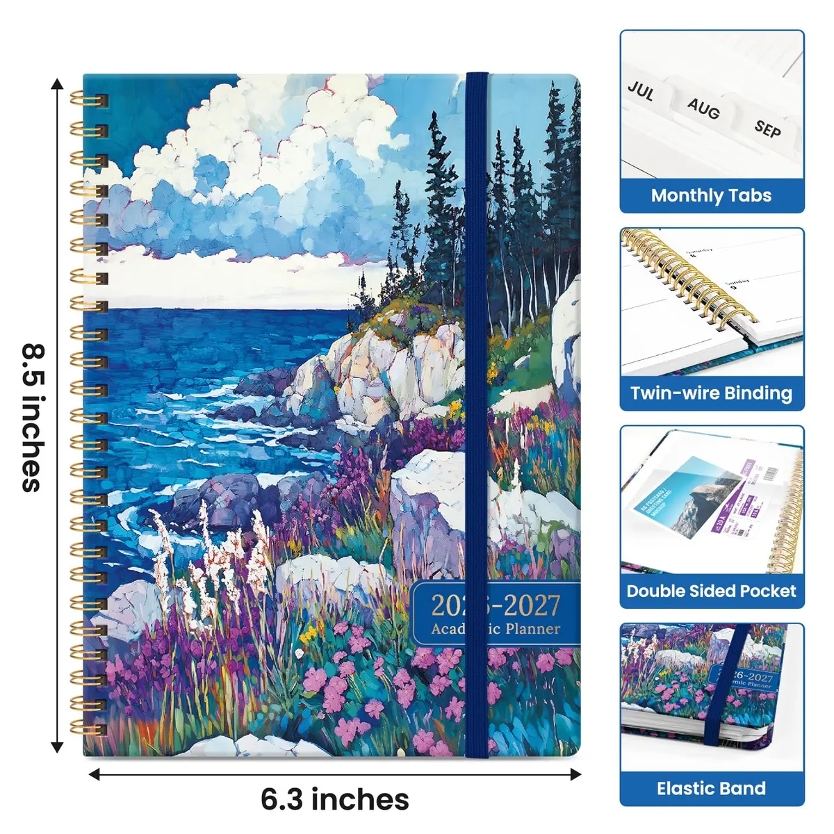 Taja Academic Planner 2026-2027, Monthly & Weekly 156g (5.5oz) | Spiral Bound Hardcover with Tabs & Pocket - view 4