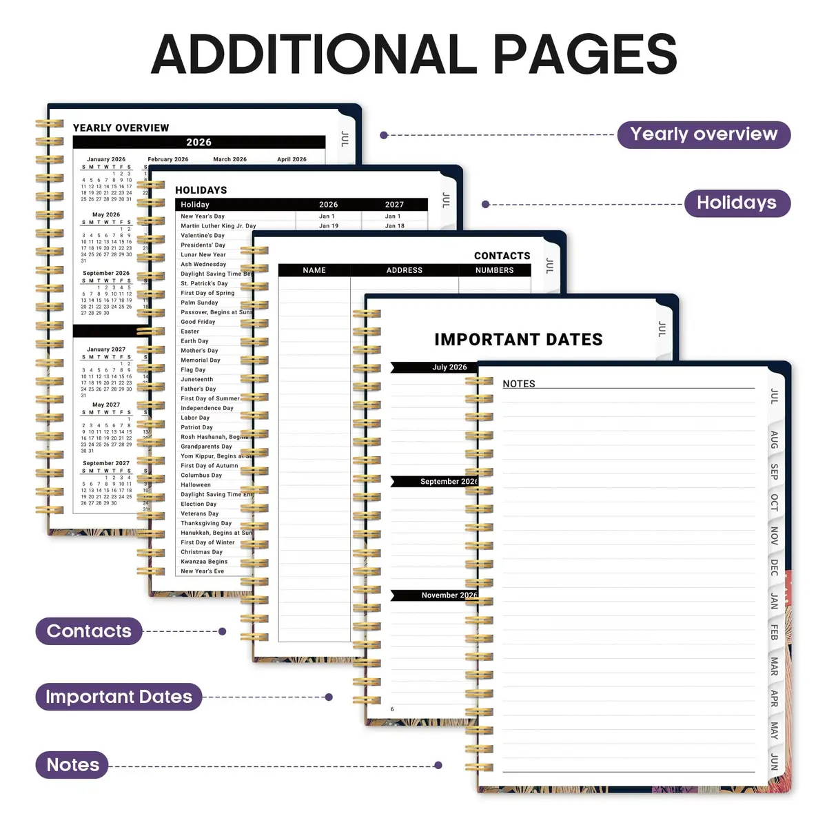 Taja 2026-2027 Academic Planner, Monthly & Weekly Jul 2026-Jun 2027 Calendar Planner, A5 Size (6.3"x8.5") | Smooth Ink Flow Acid-Free Paper - view 5
